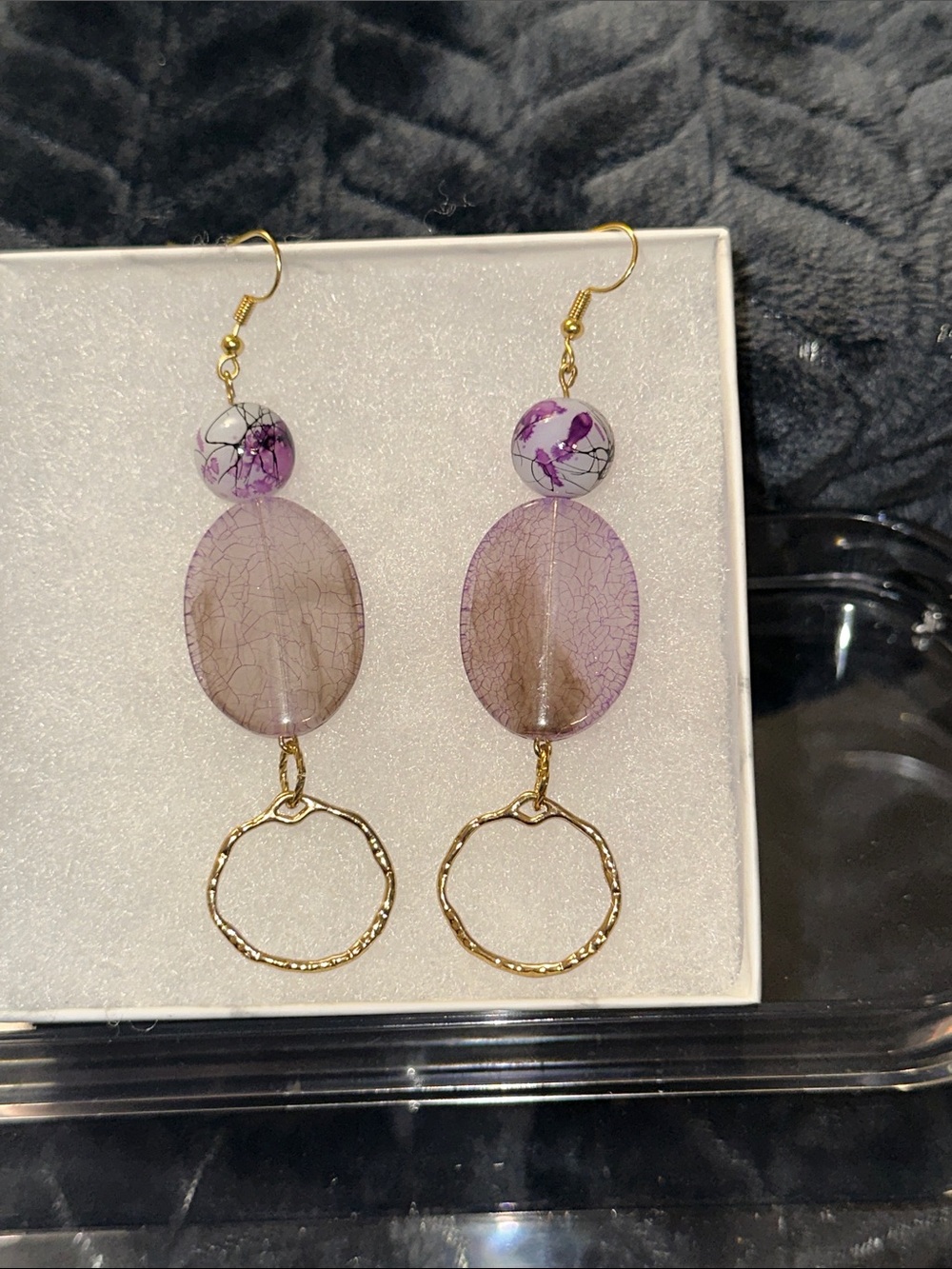 Handmade Earrings. Lavender Glass & Gold Hoop Drop Earrings - Women Jewelry